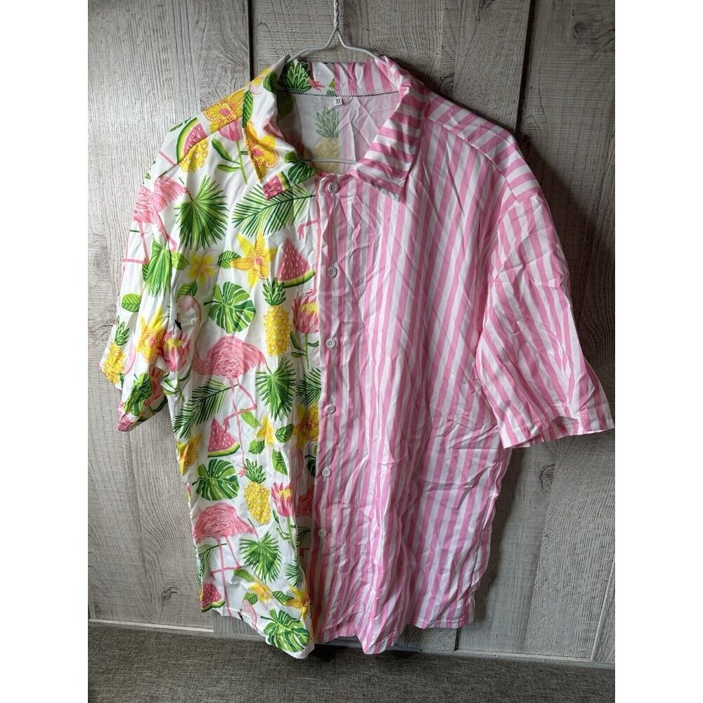 Hawaiian 4 pc Shirt Shorts Set Size XL w/ Bucket Hat & Sunglasses Beach Flamingo - Picture 2 of 8